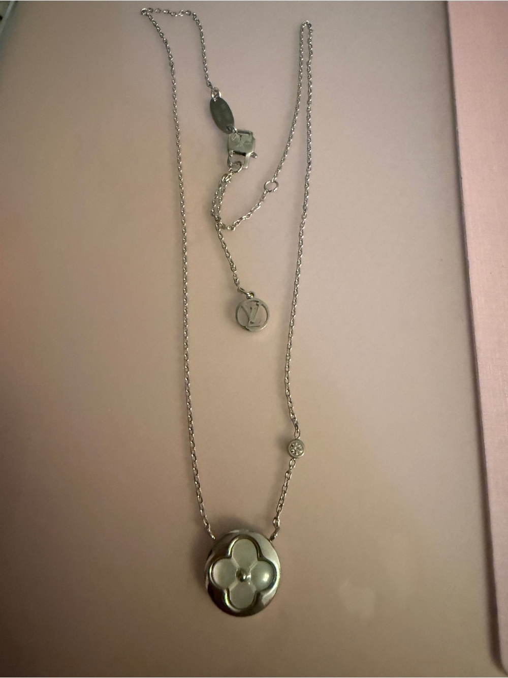 Designer inspired  Silver-Tone Monogram Flower Pendant Necklace